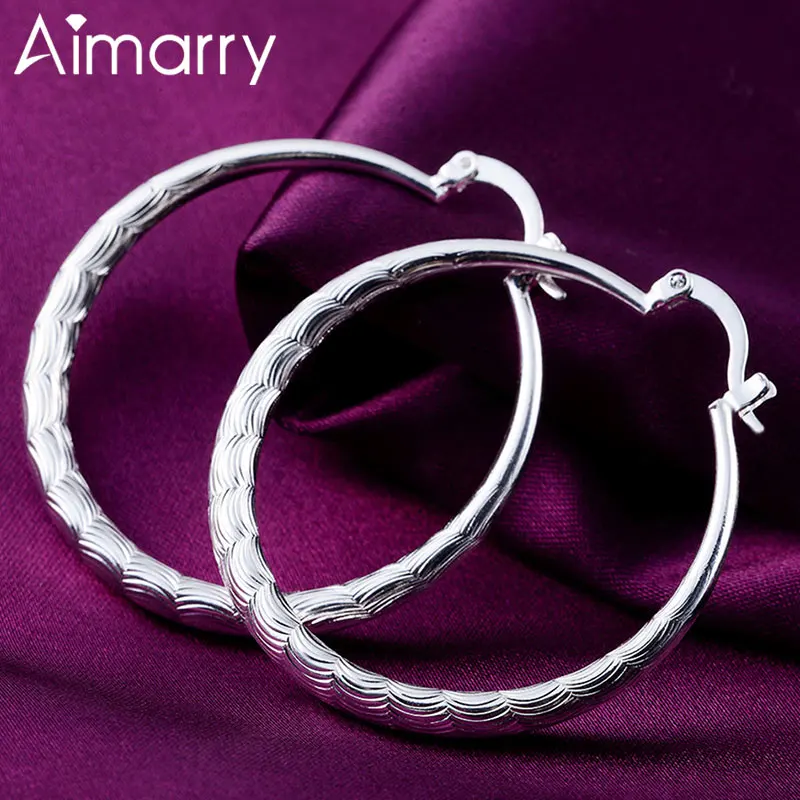 Aimarry 925 стерлингового серебра 40 мм с волнистым рисунком круг серьги-кольца для