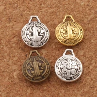 round 3d saint benedict medal cross charm beads 12x10mm 120pcs zinc alloy bronze pendants l1765
