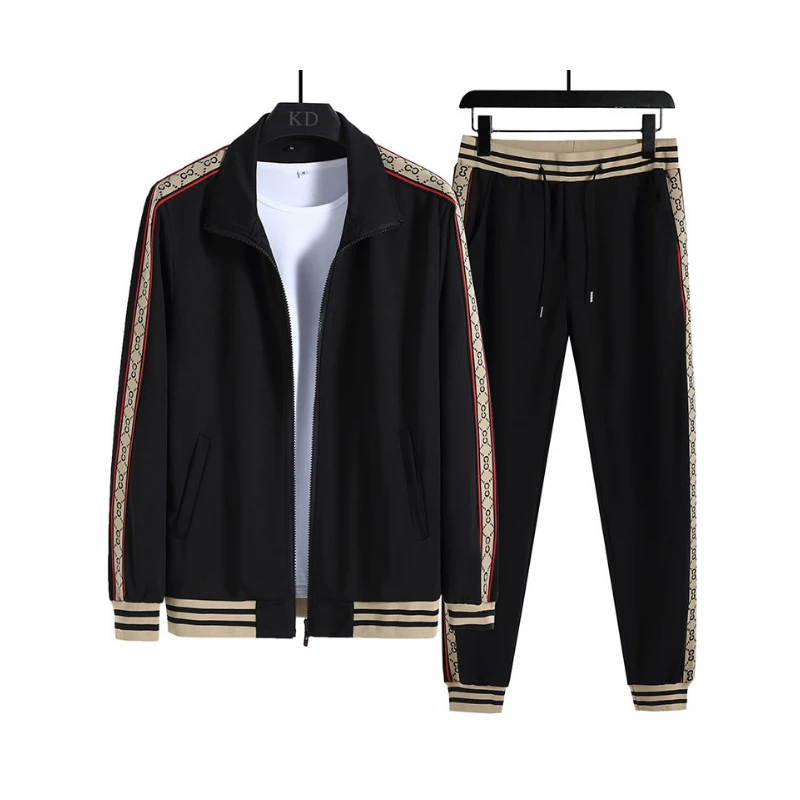 

Light luxury CC men's and women's red standing collar sports suit men's slim spring autumn running leisure trend two piece set