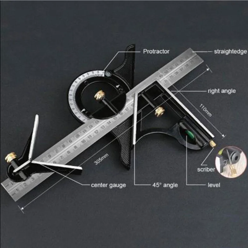 

Use Combination Square Ruler Stainless Steel Machinist Measuring Angle Ruler T1
