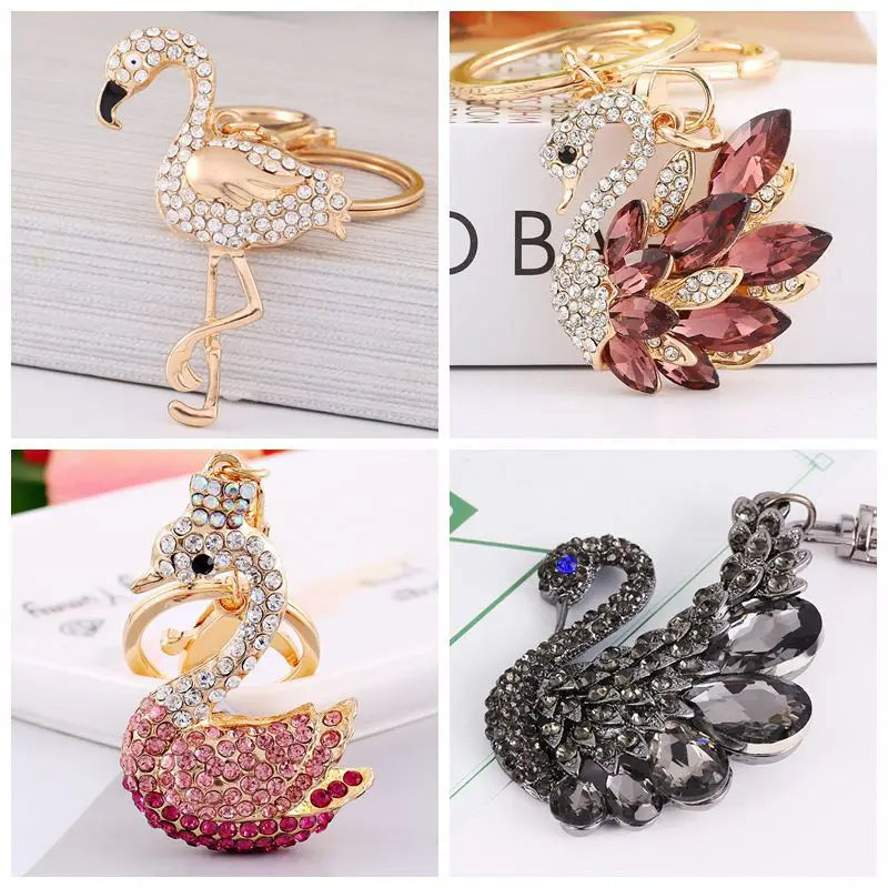XDPQQ Fashion Jewelry Peacock Keychain Series Car Bag Pendant Rhinestone Swan Alloy Flamingo Key Ring Female | Украшения и