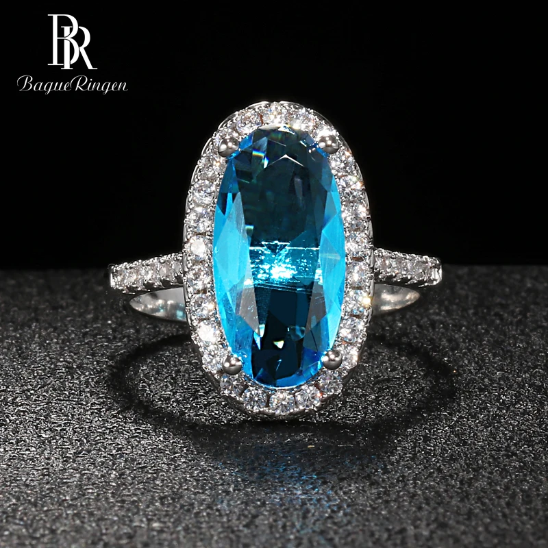 Женское кольцо с овальным цирконием Bague Ringen классическое серебряное камнями из