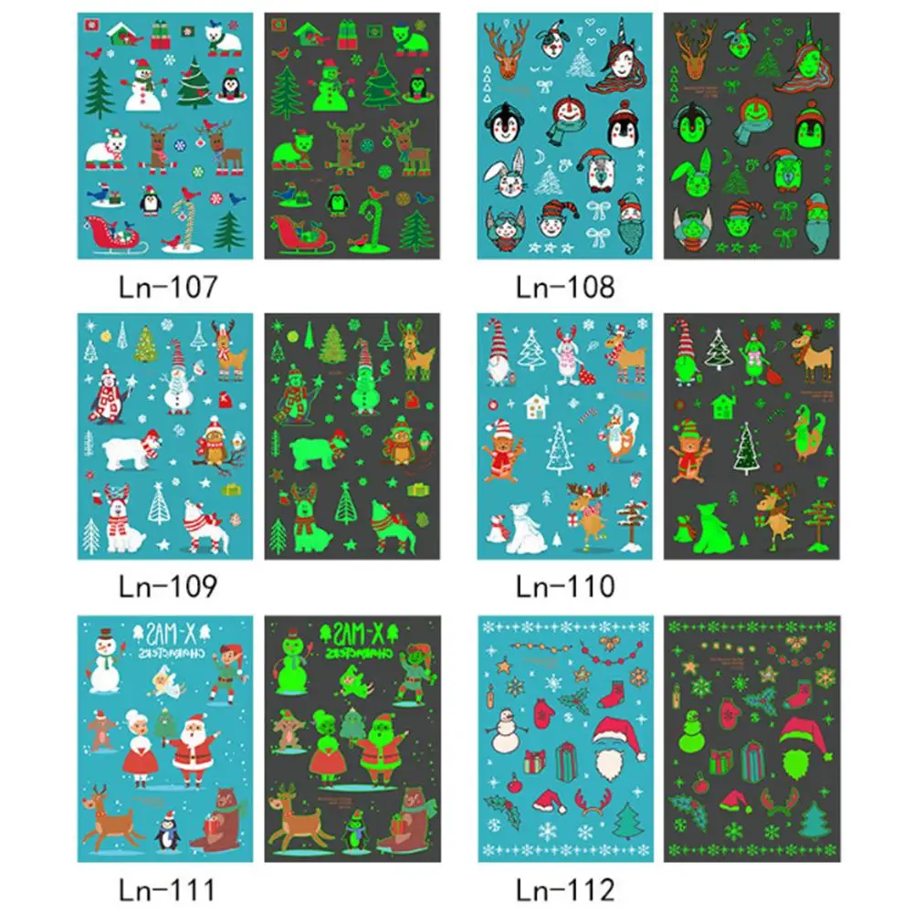 1 лист Рождественская тема светящаяся Временная водостойкая татуировка стикер