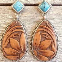 vintage brown flower pattern earrings for women gift ethnic big water drop dangle earring oorbellen cowboy party jewelry l4m027