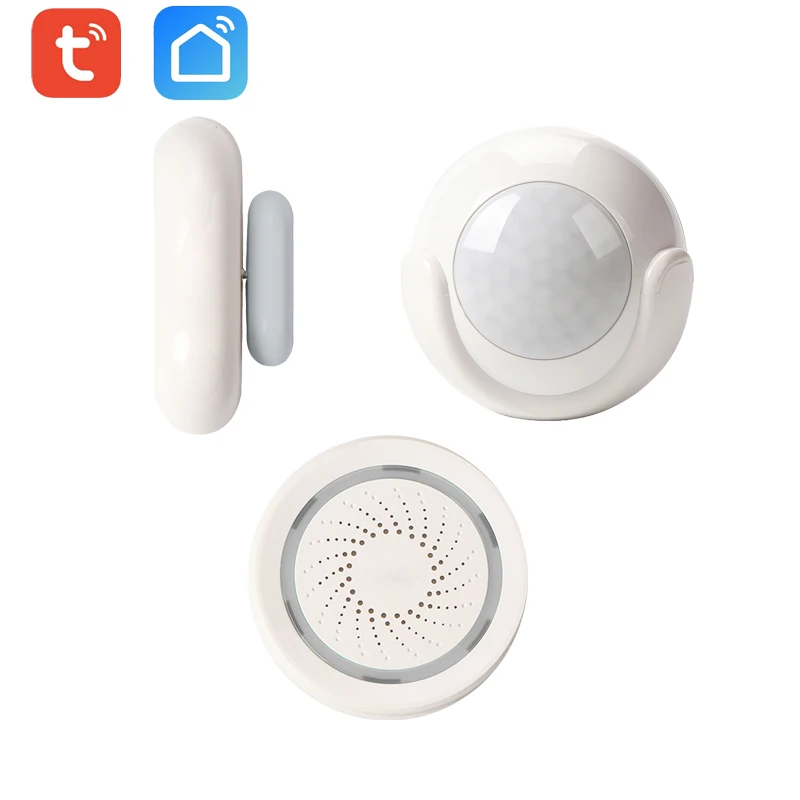 Tuya Smart Life PIR датчик движения Детектор открытия двери и окна 100db сирена сигнализации комплект продаж