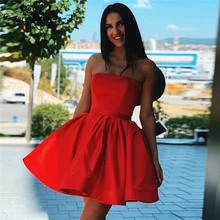Robe De bal en Satin rouge courte, sans bretelles, au dessus du genou, à lacets, Sexy, robe De fête, remise De diplôme, 2021  (4)