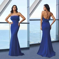 sexy royal blue evening dressescharming blue mermaid prom dresses with ruffles 2021 backless satin long night evening dress