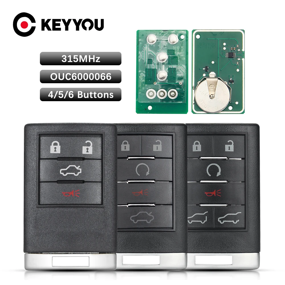 KEYYOU 6 Buttons Replacement Car Suv Key For Cadillac Escalade ESV EXT 2007-2014 Keyless Fob OUC6000066 Car Remote Key 315Mhz