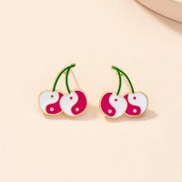 new ins retro personality cherry gossip earrings pink tai chi cherry stud earrings for women girls fashion jewelry gift