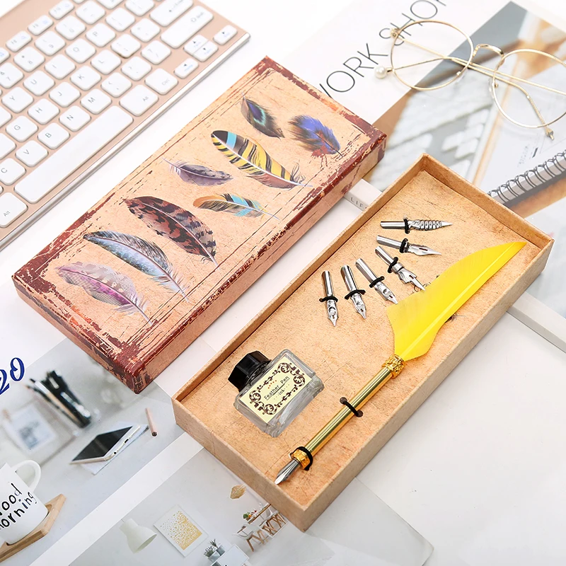 1 Set Of English Calligraphy Feather Dip Pen 6 Nib Writing Stationery Gift Box Student | Канцтовары для офиса и дома