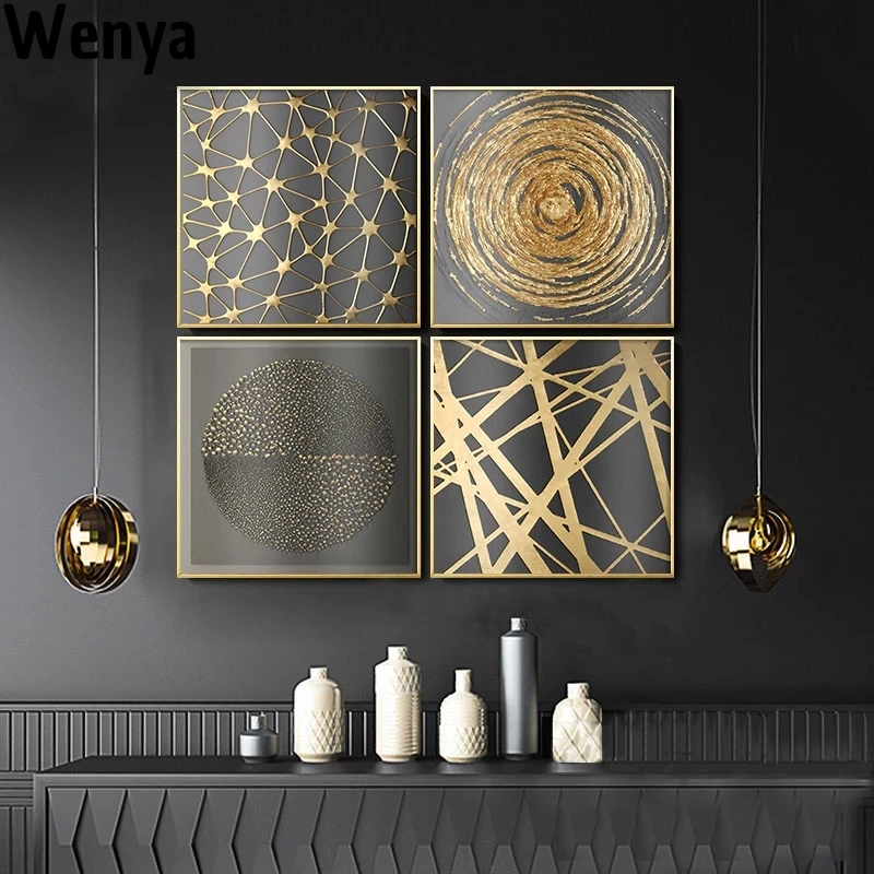 

Modern Abstract Wall Art Canvas Painting Golden Texture Canvas Poster Minimalist Home Decoration Wall Painting For Living Room