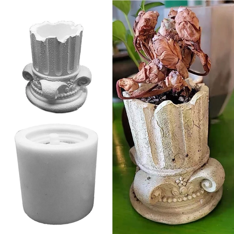

Ancient Greek Pillars Flower Pot Epoxy Resin Silicone Mold 3D Roman Column Succulent Plant Planter Pot Mold for Concrete J60E
