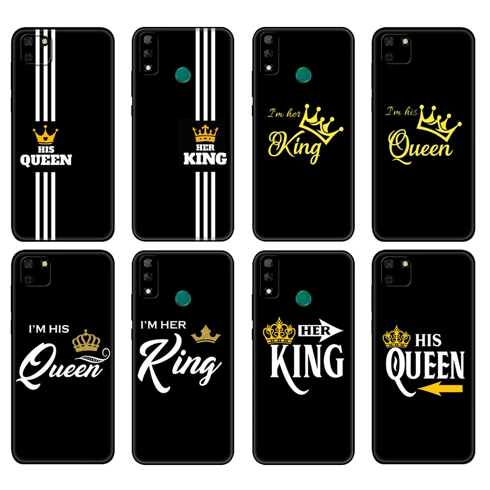 Черный чехол из ТПУ для Huawei Y9S Y6S Y8S Y5P Y7P Y8P Y5 lite Prime 2018 Y6 2019 King Queen влюбленных пары |