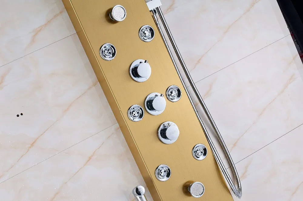 Bathroom Shower Panel Column Brushed Nickel LED Rain waterfall Shower Panel 6 Functions 2 massage Big display With Bidet Taps