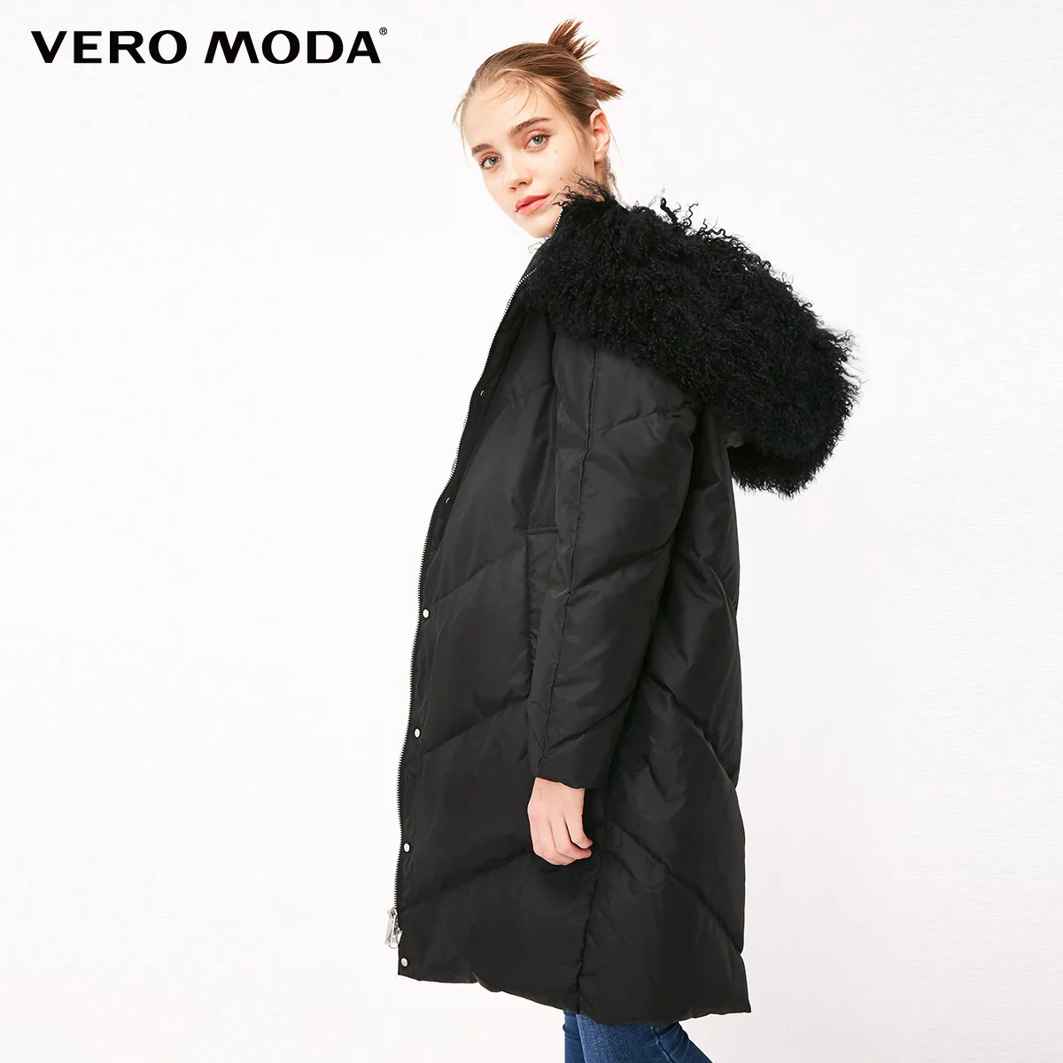 Vero Moda Женская 90% белая куртка-пуховик на утином пуху с воротником из овечьего меха с капюшоном | 318412556