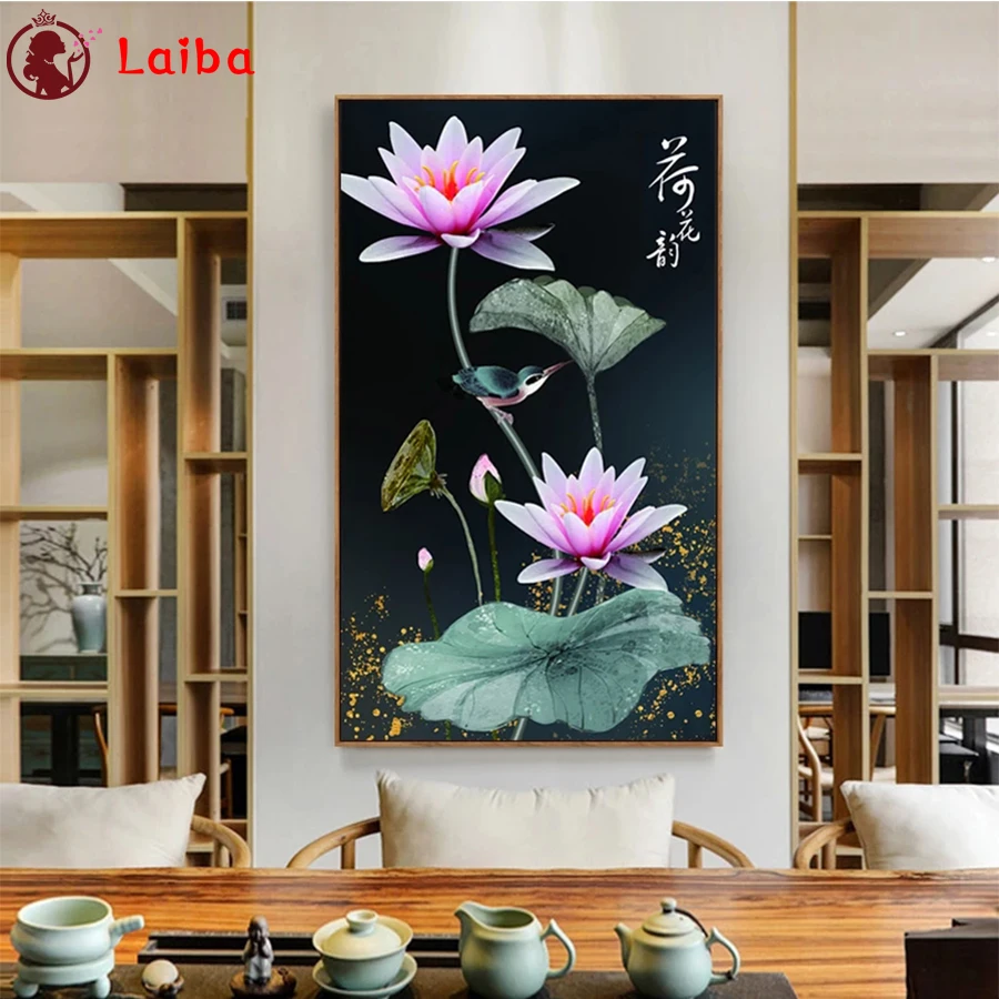 

Diamond Mosaic Lotus, lotus leaf, flower Picture Of Rhinestone Diamond Painting Cross Stitch Embroidery Needlework Wall Art