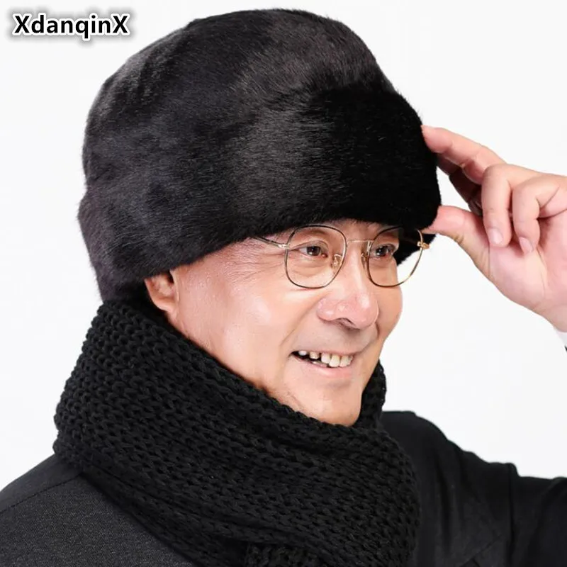 

XdanqinX Bomber Hats For Men Winter Warm Hat Imitation Hair Middle-aged Elderly Cold-proof Winter Dad's Brand Caps Men's Ski Cap