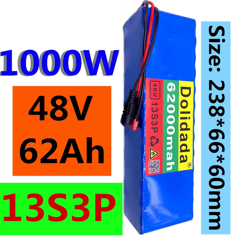 

2021 NEW 48V62Ah 1000w 13S3P 48V Lithium ion Battery Pack 62000mah For 54.6v E-bike Electric bicycle Scooter with BMS
