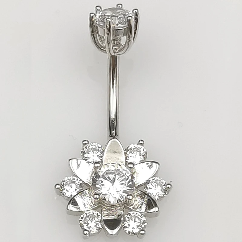 Новое поступление 925 пробы silver кольцо для пупка в виде цветка фианит пирсинг