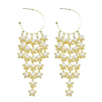 fashion long tassel simulated pearl drop earrings big gold metal flower petal earrings for women wedding party jewelry gift