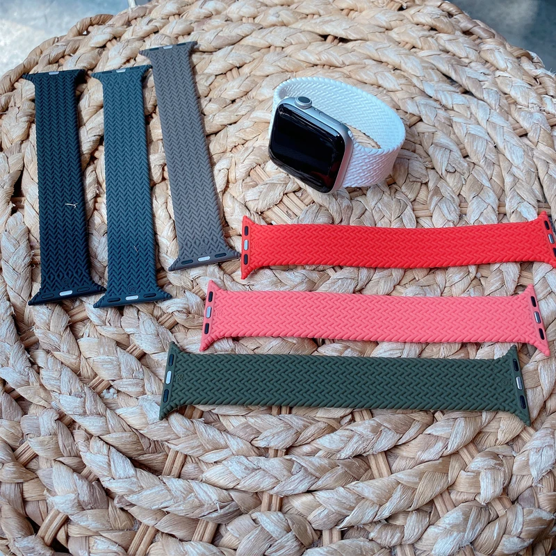 Ремешок силиконовый для Apple watch band 44 мм 40 38 42 эластичный браслет с плетеной