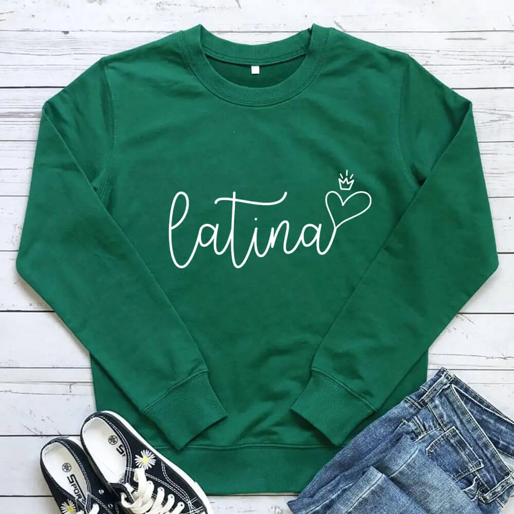 Latina 100%Cotton Printed Women's Sweatshirts Spanish Casual O-Neck Pullovers Long Sleeve Tops Chula Clothing Latina Gifts