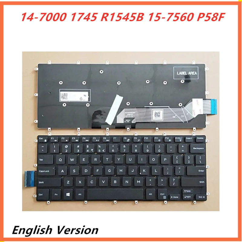 Клавиатура на английском языке для ноутбука Dell Inspiron 14-7000 1745 R1545B 15-7560 P58F 7000 сменная