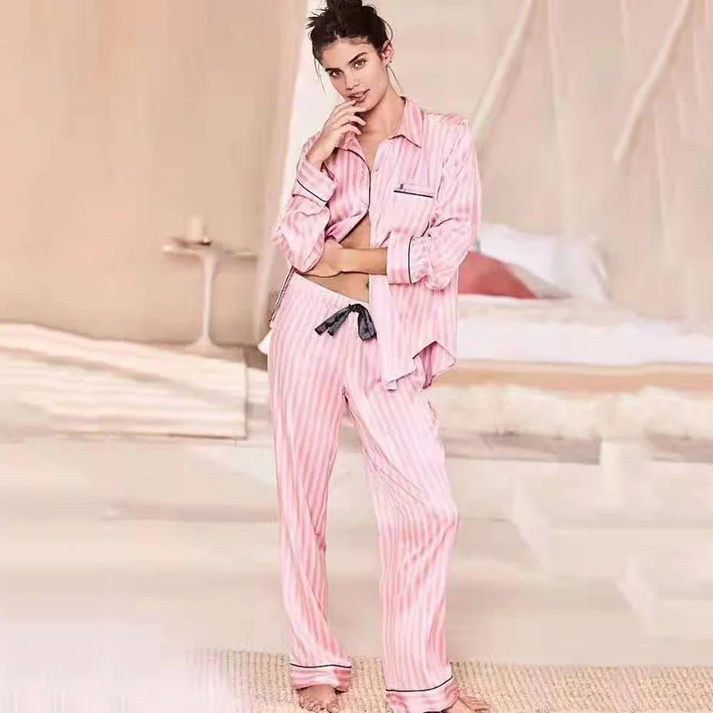 

Women's winter pajamas sexy satin strips pajamas 2-piece set of elegant, luxurious fashion pajamas Homewear gift