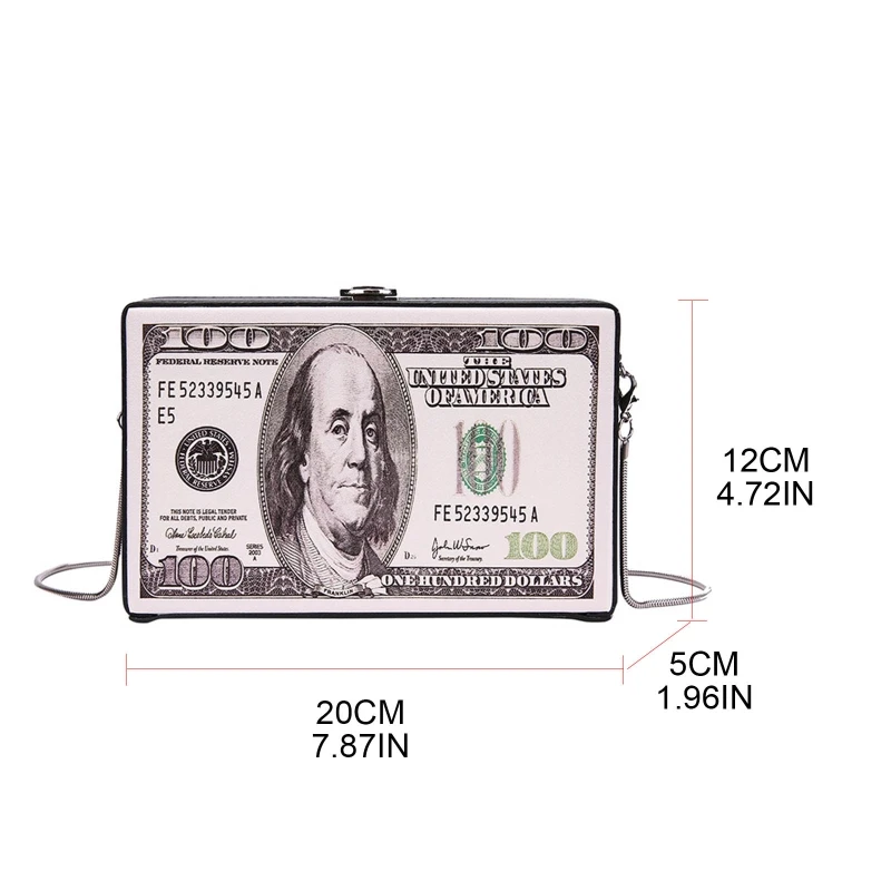

Women Retro Dollar Bill Box Clutch Hundred Chain Shoulder Bags Crossbody Purse New 2021