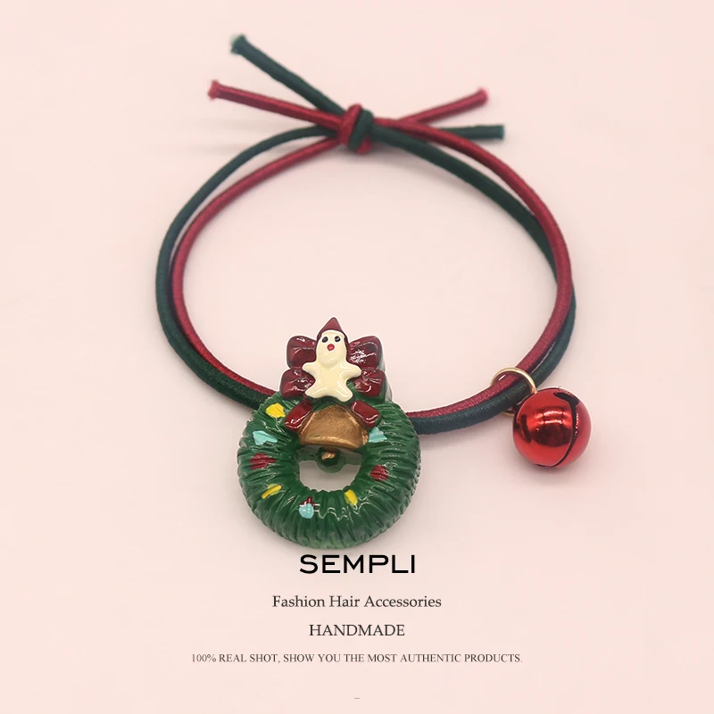 Wreath 1 Sempli, 22 вида, высокие нейлоновые резинки, рождественский сезон, колокольчик, эластичные резинки для волос, для женщин, девочек, Санта Клаус, Рождественская елка, головные уборы - Цвет: Wreath 1