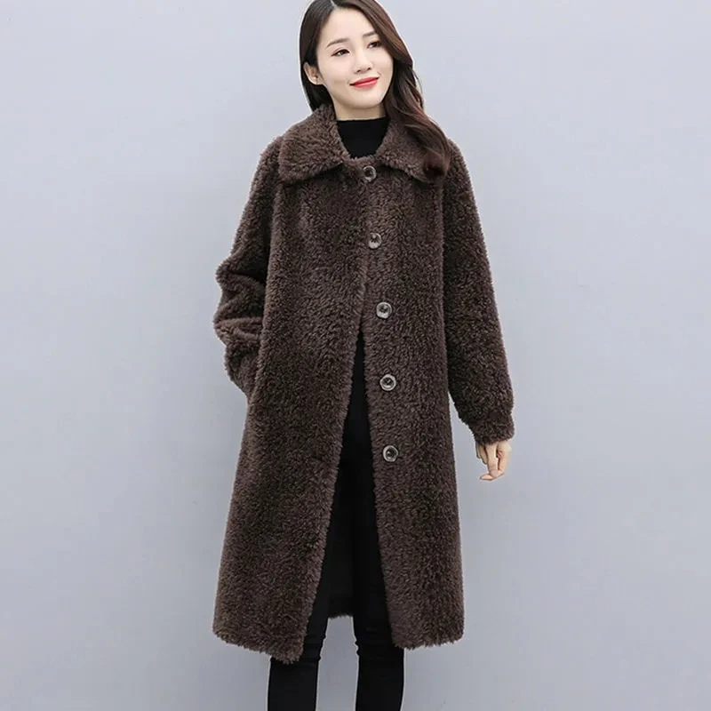 M-4XL Fashion Imitate Fur Coat Women's Long 2022 Autumn/Winter New Korean Straight Women's Lamb Wool Popular Coat Brown Outwear
