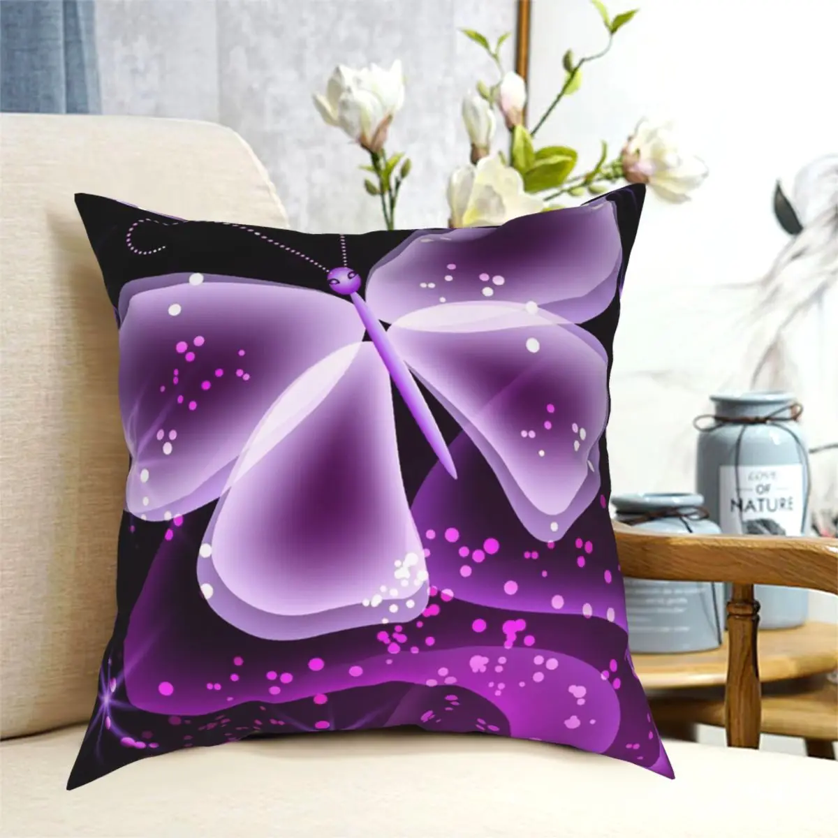 

Sparkling Purple Butterfly Merchandise Square Pillowcase Creative Zipper Decorative Pillow Case Sofa Seater Cushion Cover 45*45