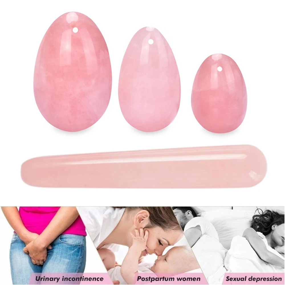 Женский тренажер Кегеля из натурального розового кварца Yoni нефритовые яйца