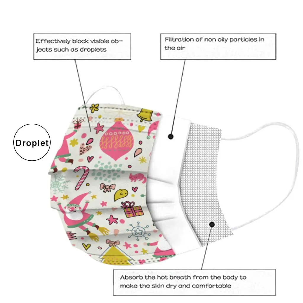 

100PCS mascarilla desechable nios Christmas Cartoon kawaii print mask face mask christmas High Quality Mask 3Ply Earhook 40%