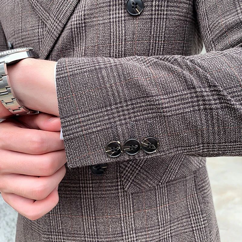 

High Quality Men Casual Suits With Three Pieces Coffee Gray Double Breasted Wedding Suits For Men New Vogue Formal Suit Man Q871