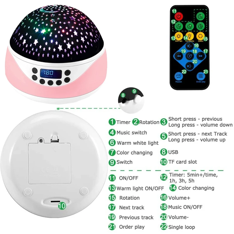 

Remote Night Light with Timer Music, Starry Sky Projector for Gifts