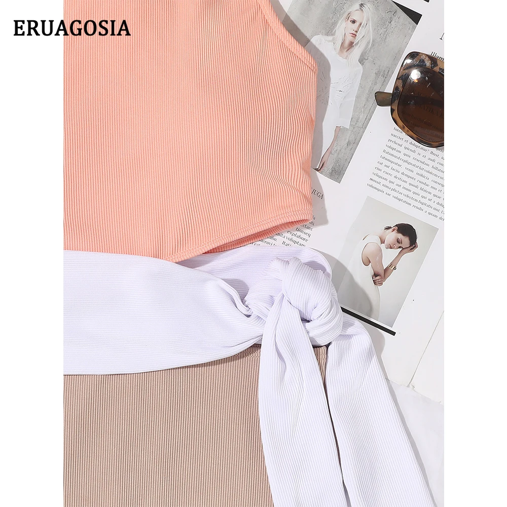 

2021 New Sexy Stitching Swimwear Women One Pieces Swimsuit Push Up Monokini One Shoulder Strap Bodysuit Beachwear Bathing Suit