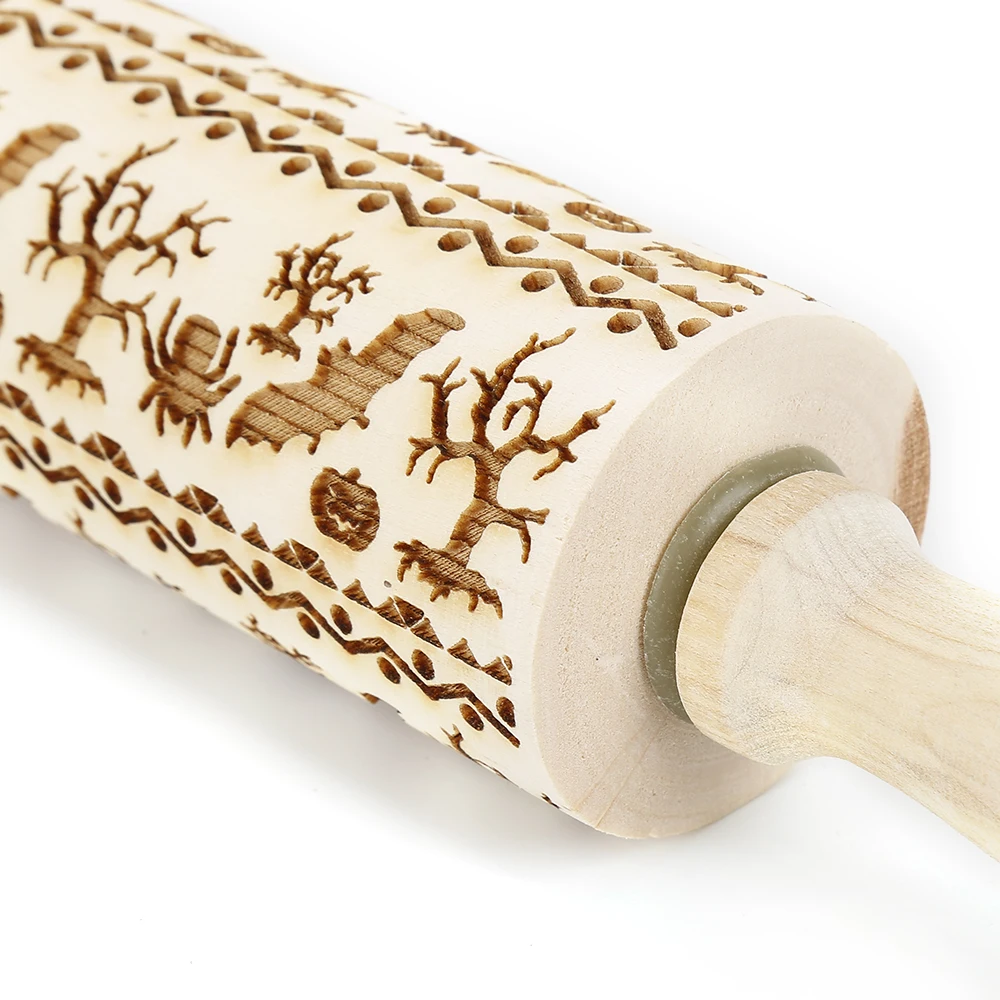 3D тисненая Скалка Рождество Хэллоуин тиснение деревянная декоративная булавка