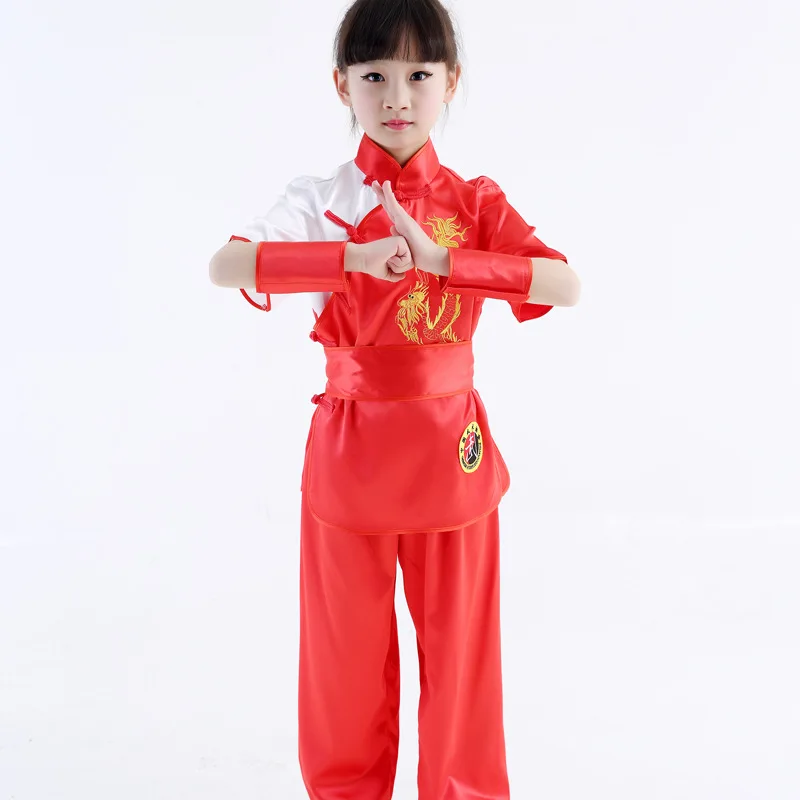 

Новые модели; детский традиционный костюм Ушу с короткими рукавами; униформа для детей; комплект одежды для сцены для мальчиков и девочек
