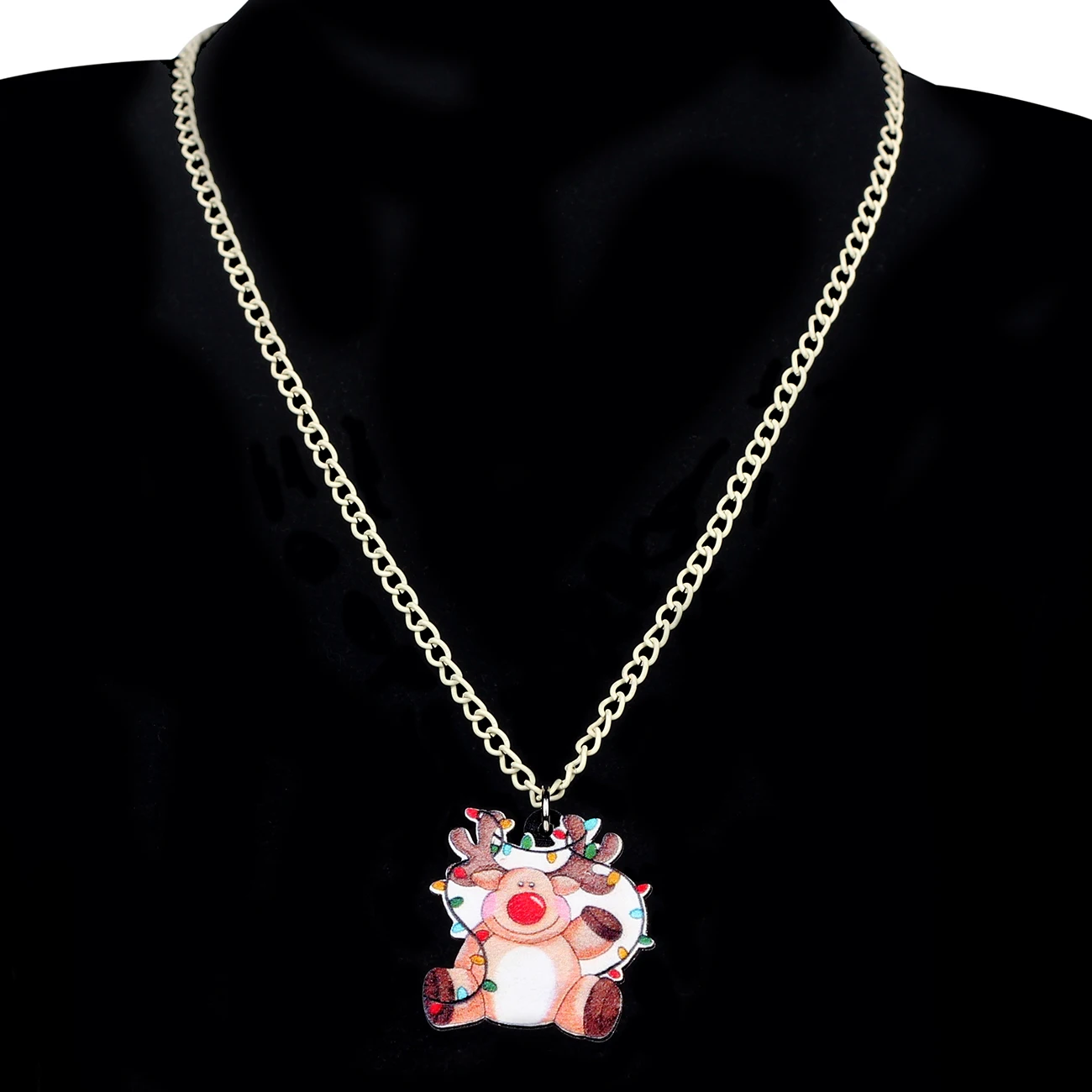 Bonsny акриловые рождественские милые оленьи рога Олень Ожерелье кулон чокер