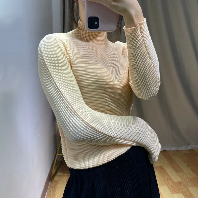Changpleat новые женские топы с высоким воротником miяка плиссированные модные