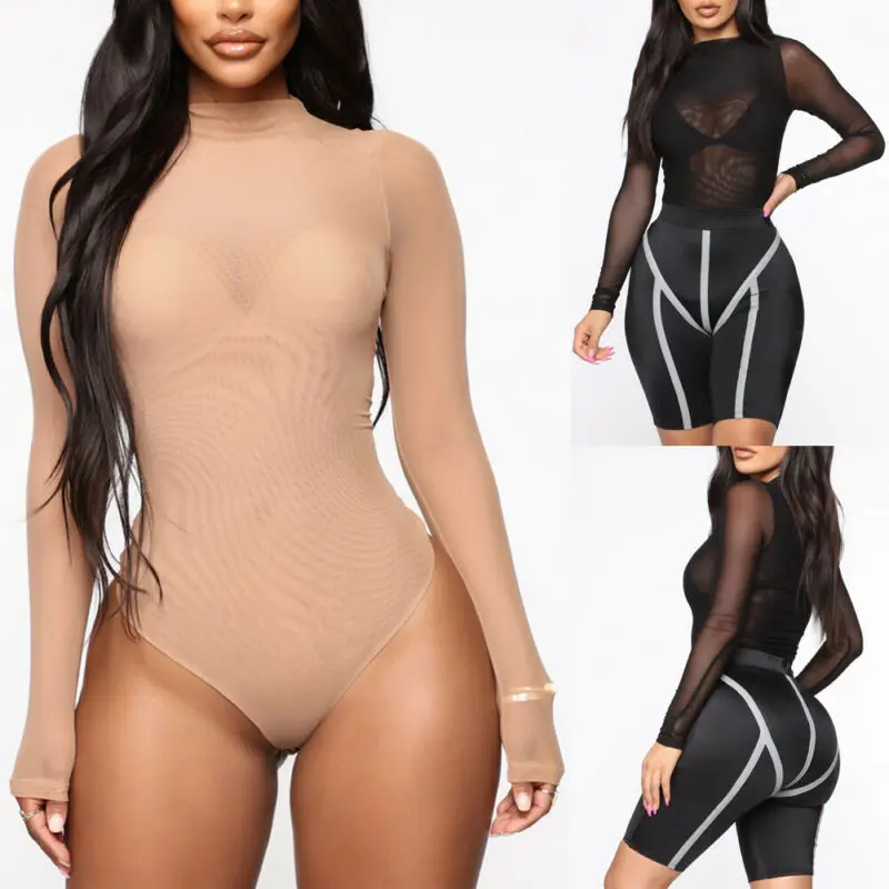 

Sexy Women Lady Long Sleeve Short Romper Jumpsuit Stretch Solid Bodysuit