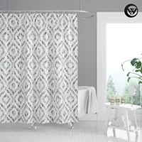 modern printing gradient gray geometric pattern children bath shower curtain custom polyester bathroom curtain with hooks