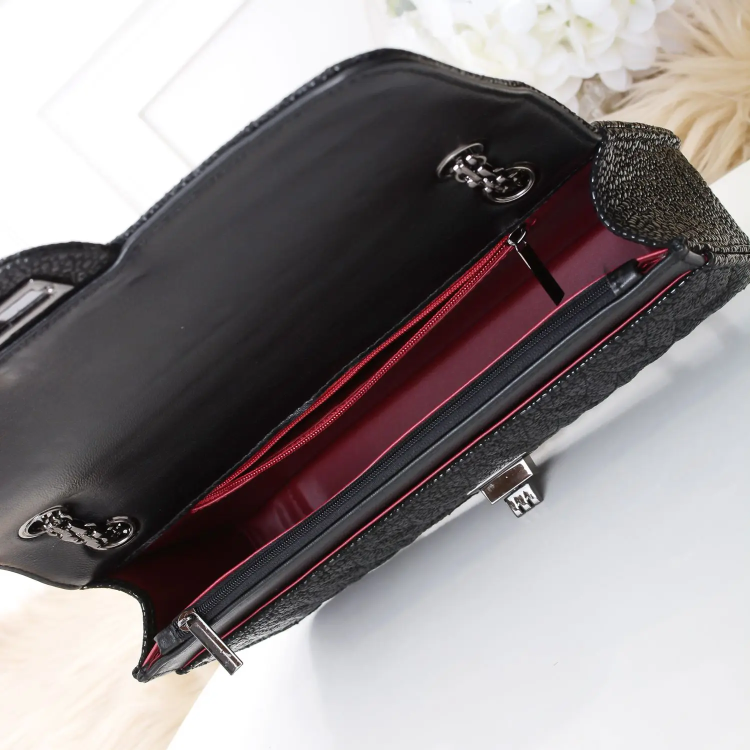 

Pearl caviar leather lady bag 2021 new real leather ringle chain one shoulder