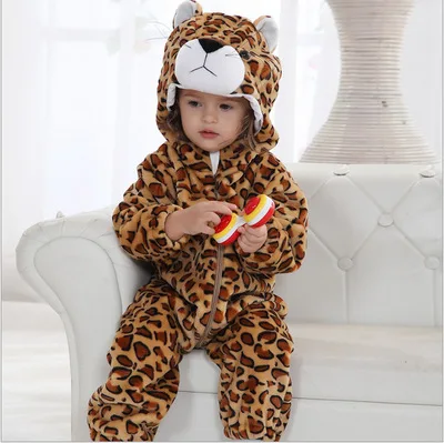 Brown Leopard Детская осенняя одежда для мальчиков и девочек; комбинезоны с животными; комбинезон для малышей; домашний костюм мультфильм зимняя Пижама; костюм на Хэллоуин; комбинезон - Цвет: Brown Leopard