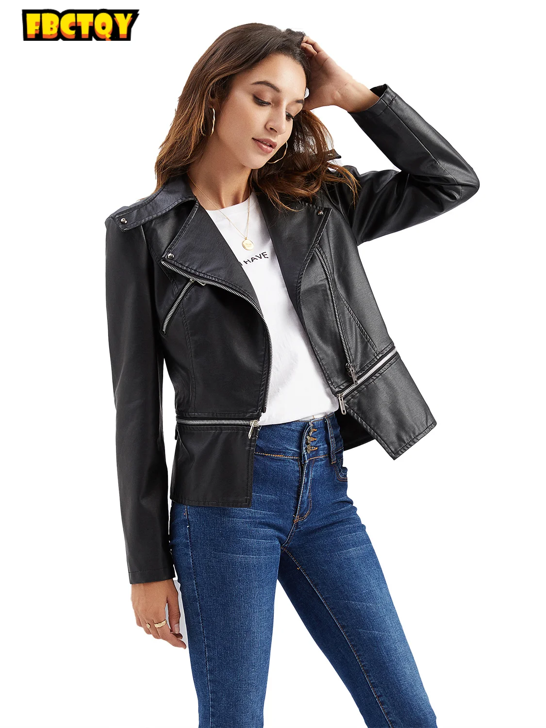 

Women's wear European new leather clothes women's hem detachable spring and autumn coat women's fashion casual jacket 2021