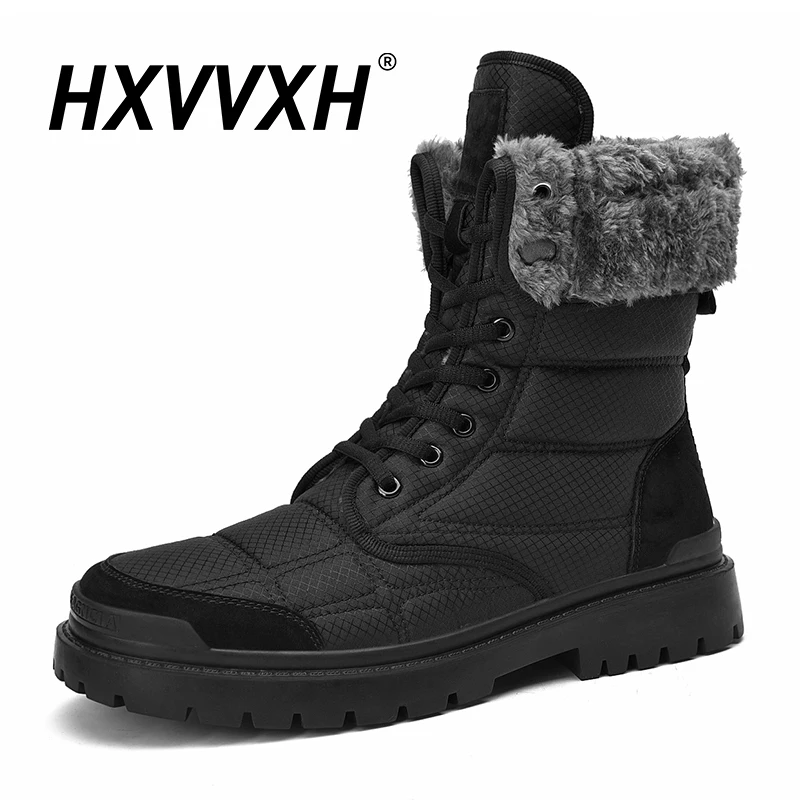 

Зимние ботинки, Мужская Уличная обувь, черные зимние теплые ботинки из искусственного меха и хлопка, до середины икры, 2021 модные водонепрони...