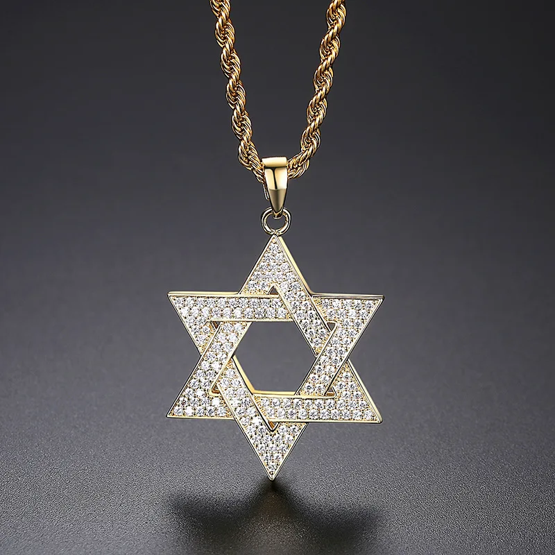 

Classic Mysterious Judaism Star of David Pendant Necklace Full Zircon Inlaid Men's Casual Punk Religious Jewelry