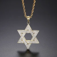 hip hop hexagram zircon inlaid star of david pendant necklace for men women fashion classic jewelry gift