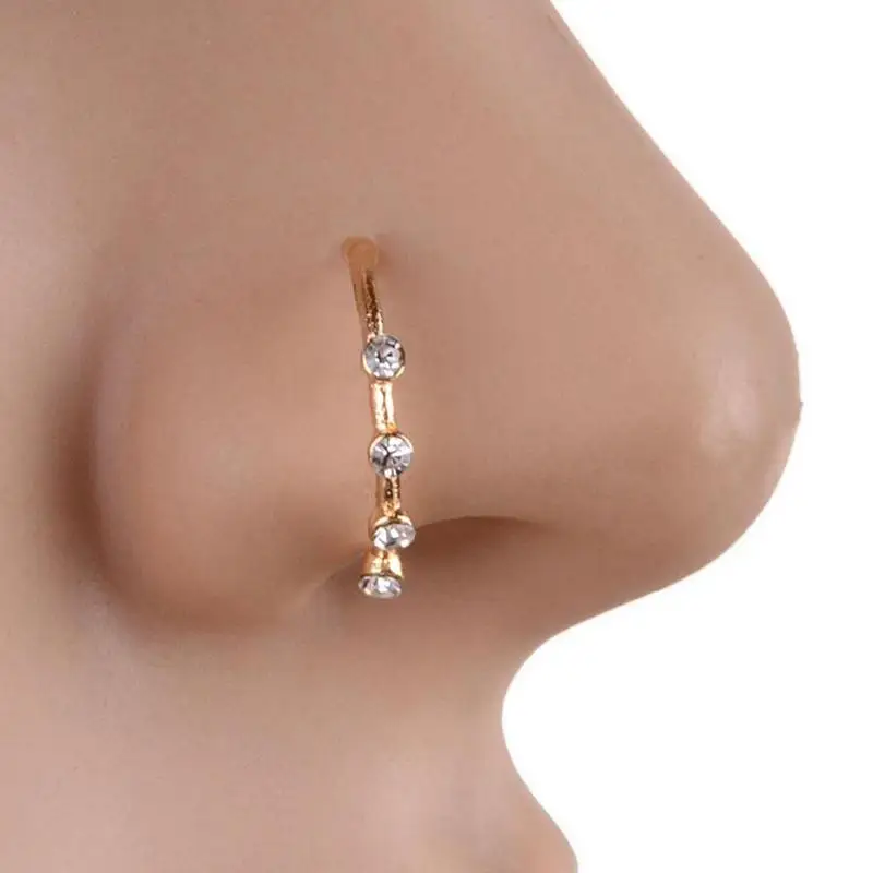 1PCS Surgical Steel Zircon Gem Bone Nose Stud Piercing Earring Anodized Rose gold Color Nose Ring Prong Nose body Jewelry